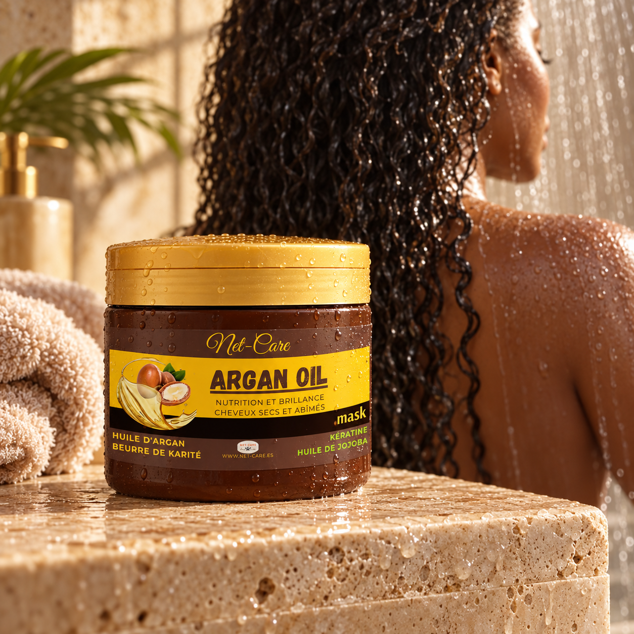 Mascarilla Argan Oil en un entorno de ducha